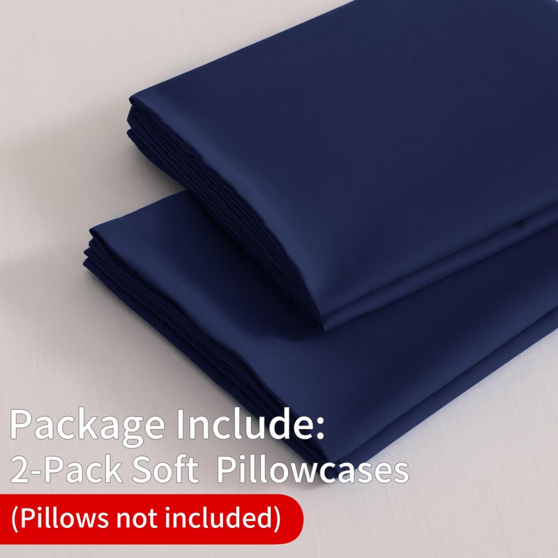 BEDSUM Microfiber Standard Pillowcases Set of 2, Soft Wrinkle Resistant and Easy Care Pillow Cases with Envelope Closure for Kids, 20x26 inches, Navy Blue - Image 2